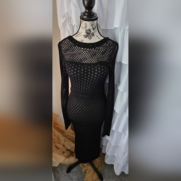 NWOT Venus Crochet Knit Lightly Nude Lined Bodycon Dress - Picture 11 of 14